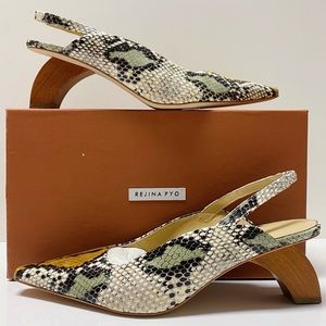 Rejina Pyo Dylan Sculptural Wood Python Snake Leather Slingback 60mm Heels 41 11